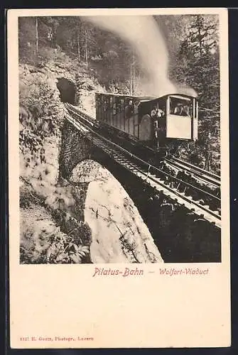 AK Pilatus-Bahn, Bergbahn auf dem Wolfort-Viaduct, mit Tunnel