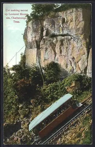 AK Chattanooga, Tenn., Car making ascent up Lookout Mountain, Bergbahn