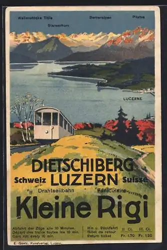 AK Luzern, Dietschiberg, Bergbahn Kleine Rigi, Blick zum Luzerner See, Tourismuswerbung