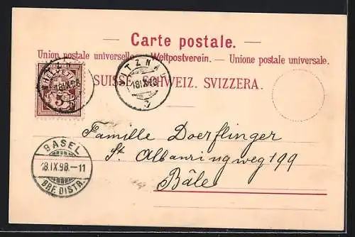Lithographie Vitznau, Panoramablick von der Rigi-Bahn