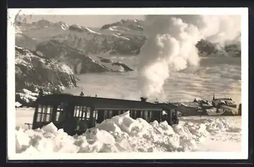 AK Rigi-Kaltbad, Vitznau-Rigi-Bahn im Schnee