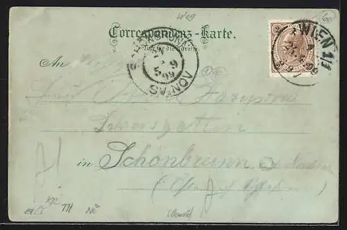 Mondschein-Lithographie Wien, Restaurant Kahlenberg mit Bergbahn, Wunderlinde