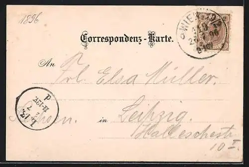 Lithographie Wien, Kahlenberg, Hotel, Aussichtsturm und Bergbahn