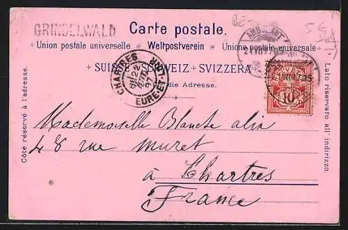 Lithographie Wengernalp, Kleine Scheidegg mit Blick auf Wetterhorn, Zug, Gebirgspanorama mit Mönch u. Jungfrau