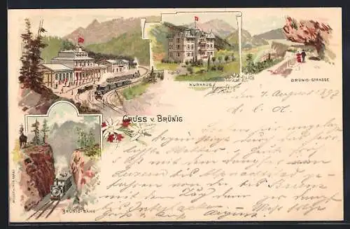 Lithographie Brünig, Kurhaus, Bahnhof, Brünig-Bahn