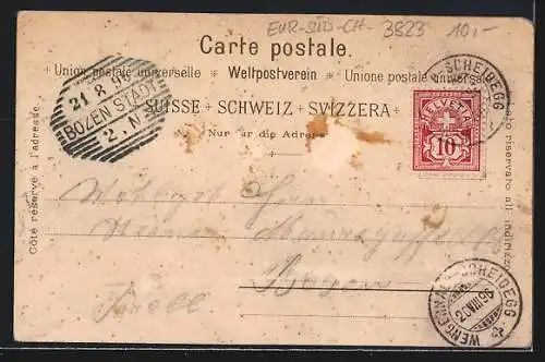 Lithographie Wengernalp, Kl. Scheidegg mit Eiger, Mönch und Jungfrau