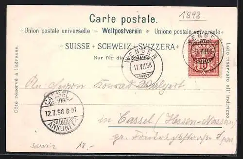 Lithographie Wengernalp, Bergbahn fährt in Tunnel, Elevator & Restaurant im Gipfel der Jungfrau, Eiger