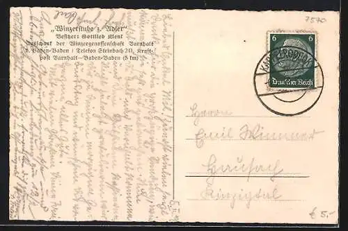 AK Varnhalt b. Baden-Baden, Gasthaus Winzerstube zum Adler, Innenansicht