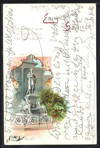 Lithographie Berlin, Schiller-Denkmal, Gendarmenmarkt