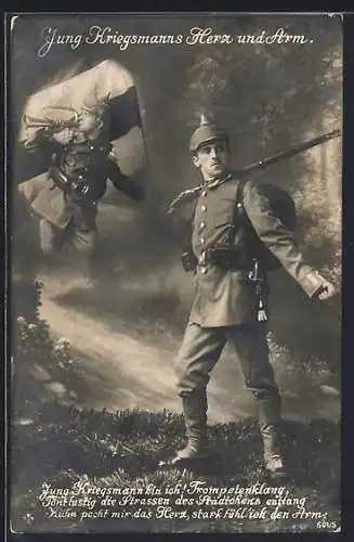 AK Soldat der Infanterie mit Gewehr, Jung Kriegsmanns Herz und Arm