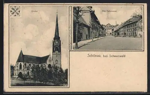 AK Schönau / Schwarzwald, Kirche, Talstrasse
