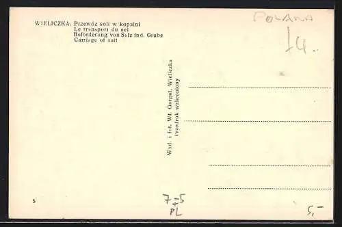 AK Wieliczka, Beörderung von Salz in d. Grube