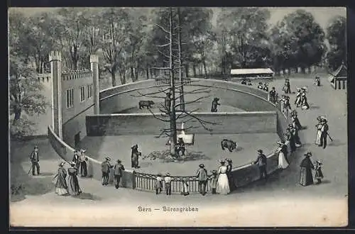 Künstler-AK Bern, Bärengraben mit Besuchern