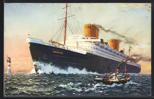 AK Vierschrauben-Turbinen-Schnelldampfer Europa mit einem Schlepper