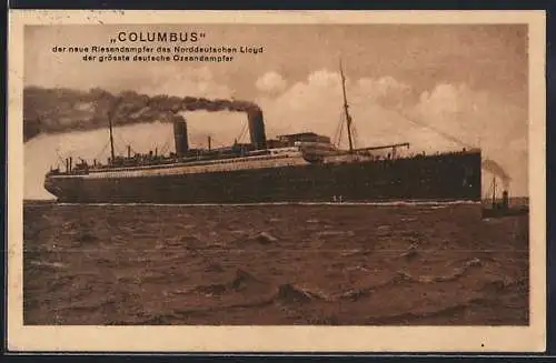 AK Passagierschiff Columbus in Fahrt, Norddeutscher Lloyd