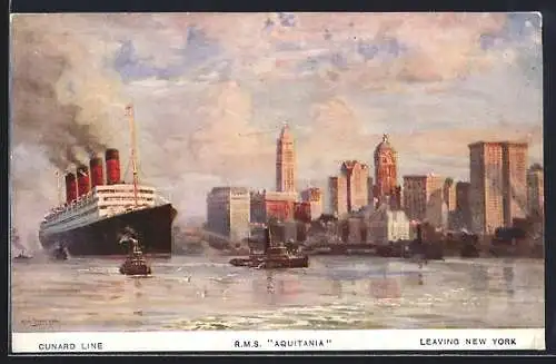 AK Passagierschiff RMS Aquitania Leaving New York