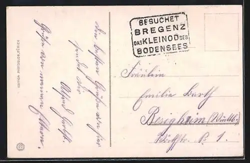 AK Bregenz gegen den Pfänder, Seitenraddampfer Stadt Bregenz