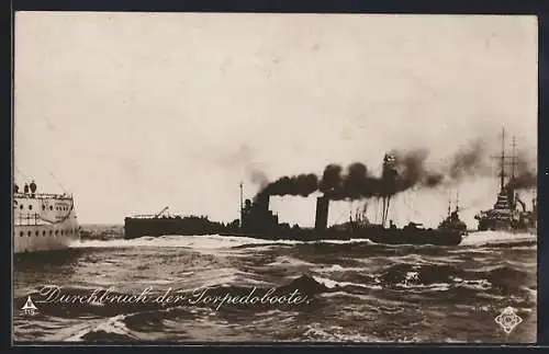 AK Kaiserliche Marine, Kriegsschiffe im Gefecht, Durchbruch der Torpedoboote
