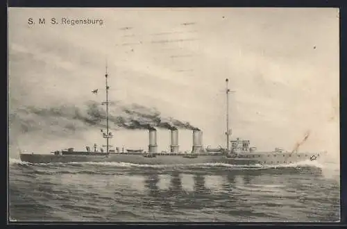 AK SMS Regensburg auf See