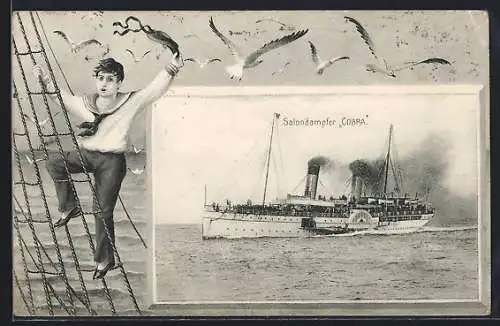 AK Salondampfer Cobra auf See, Raddampfer