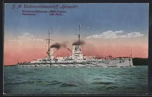 AK Kriegsschiff S. M. Turbinenlinienschiff Kaiserin auf See