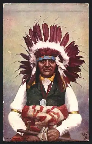 AK Chief White Swan, Indianerhäuptling mit Kopfschmuck