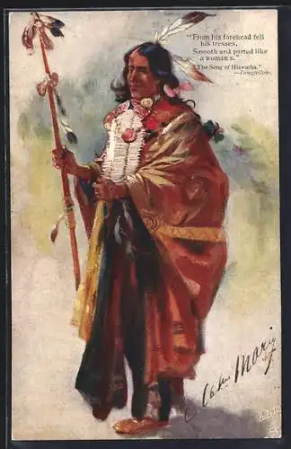 Künstler-AK J.F.: Hiawatha - From his Forehead fell his tresses...