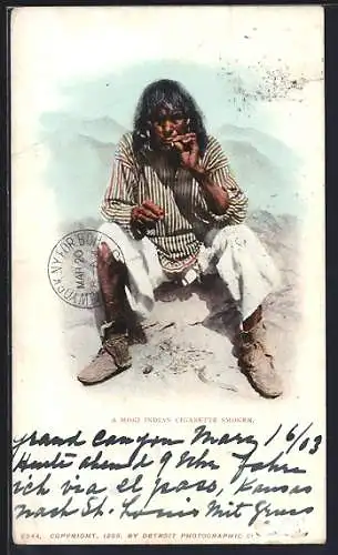 AK A Moki Indian Cigarette Smoker, Indianer beim Rauchen