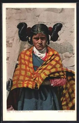 AK A Pueblo Indian Bell, Indianerfrau mit Schultertuch