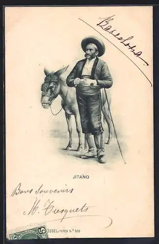 Künstler-AK Jitano, Sinti und Roma / Zigeuner mit Esel
