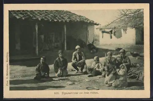 AK Zigeunerkinder vor ihren Hütten