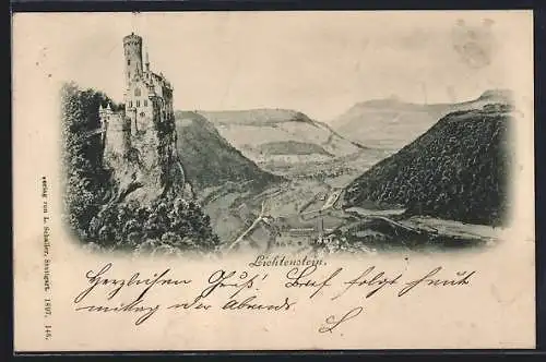 Künstler-AK Lichtenstein / Schloss, Burg mit Talblick