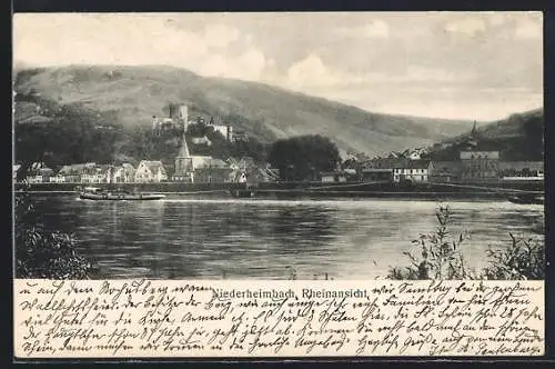AK Niederheimbach / Rhein, Rheinansicht mit Blick auf den Ort