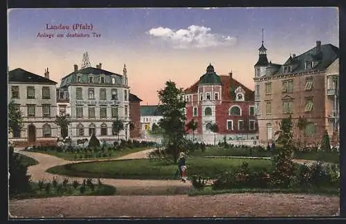 AK Landau / Pfalz, Blick auf Anlage mit Gasthaus zum Deutschen Tor