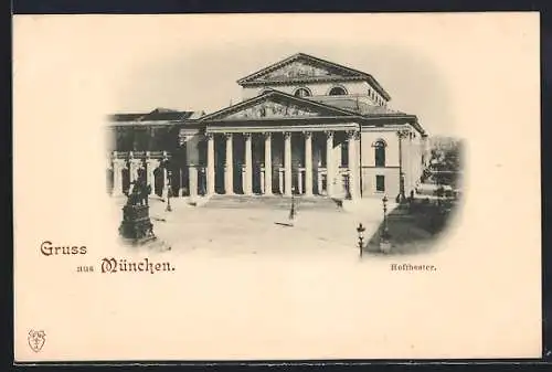 AK München, Hoftheater mit Vorplatz und Denkmal