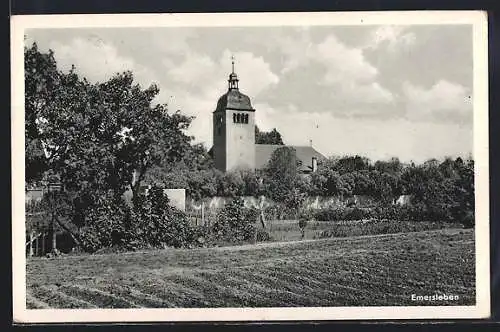 AK Emersleben, Blick auf die Kirche vom Feld aus