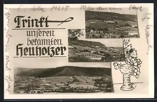 AK Heuholz /Oehringen, Talpartien im Passepartout mit Weinkrug