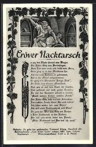 AK Cröver Nacktarsch, Frau schlägt Jungen, Reklame für Wein