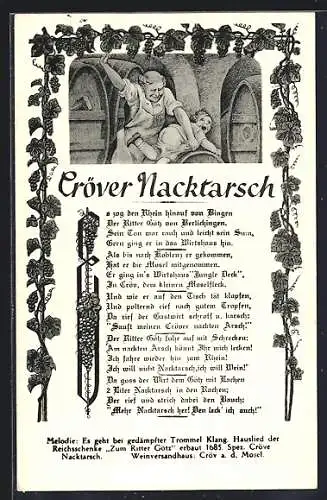 AK Cröver Nacktarsch, Frau schlägt Jungen, Reklame für Wein