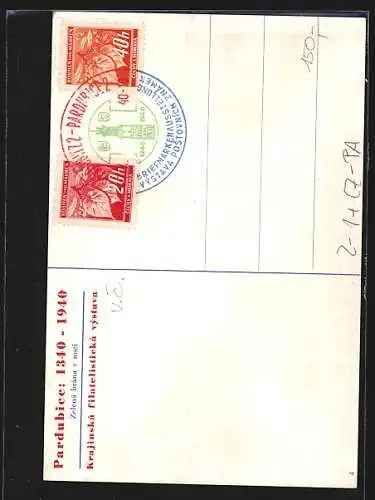 AK Pardubice, Krajinska filatelistica vystava 1940, Pardubice 1340-1940, Zelena brana v noci