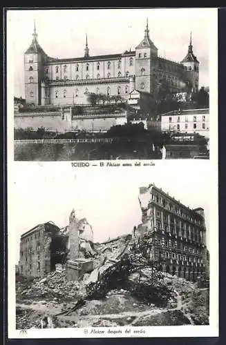 AK Toledo, El Alcazar antes del asedio, El Alcazar despues del asedio, spanischer Bürgerkrieg