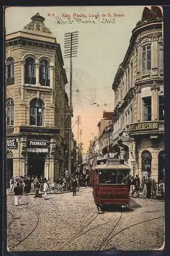 AK Sao Paulo, Largo de S. Bento, Strassenbahn