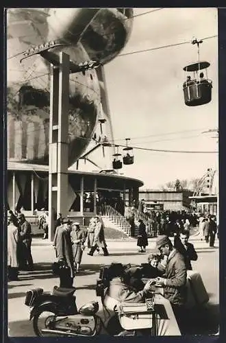 AK Bruxelles, Eingang Atomium, mit Seilbahn, 1958