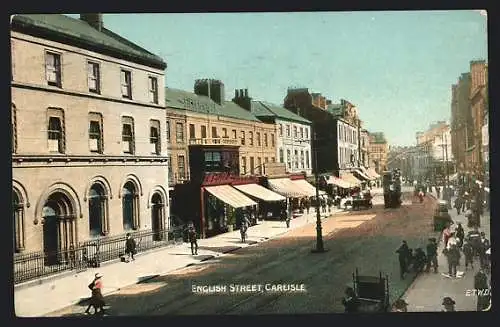 AK Carlisle, English Street, Strassenbahn