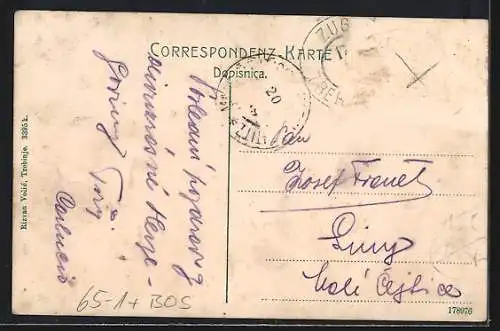AK Trebinje, Bahnhof mit Beregovi / türkischen Landgütern, Ansicht aus der Vogelschau