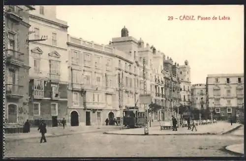 AK Cadiz, Paseo de Labra, Strassenbahn