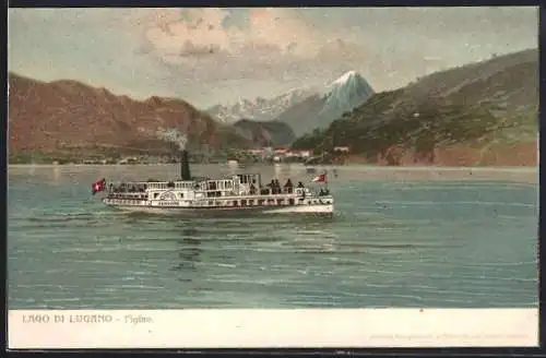AK Figino /Lago di Lugano, See mit Dampfer Sempione, Orts- und Bergblick