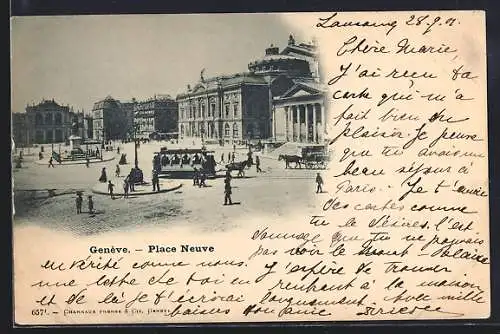 AK Genève, Place Neuve, Pferdebahn