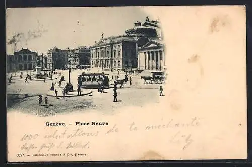 AK Genève, Place Neuve, Pferdebahn