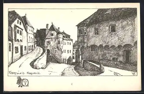Künstler-AK Ulf Seidl: Krems / Donau, Wegscheid